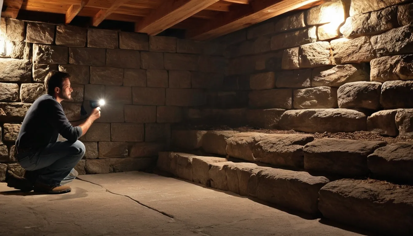 A provider checking a basement foundation for pest entry points in the Newburyport area